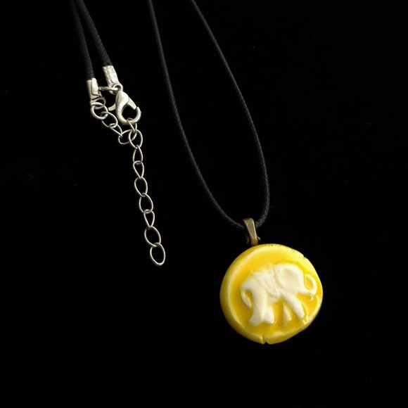 Handmade Ceramic Sunny Yellow Elephant Pendant Necklace - Picture 5 of 14